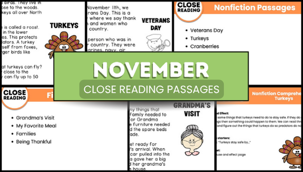 November close reading passages for first grade